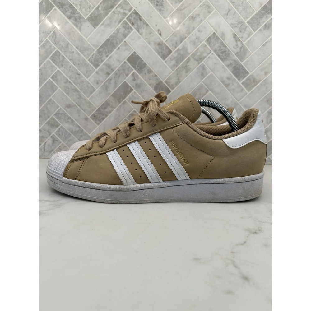 Adidas Superstar Sneakers Mens Size 10 Beige Tan Khaki Leather‎ Classic Lace Up